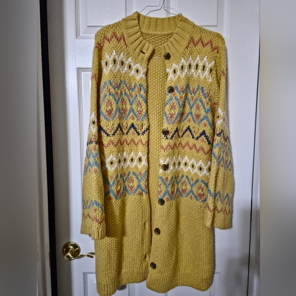 Sundance Yellow Fair Isle Knit Cardigan Sweater